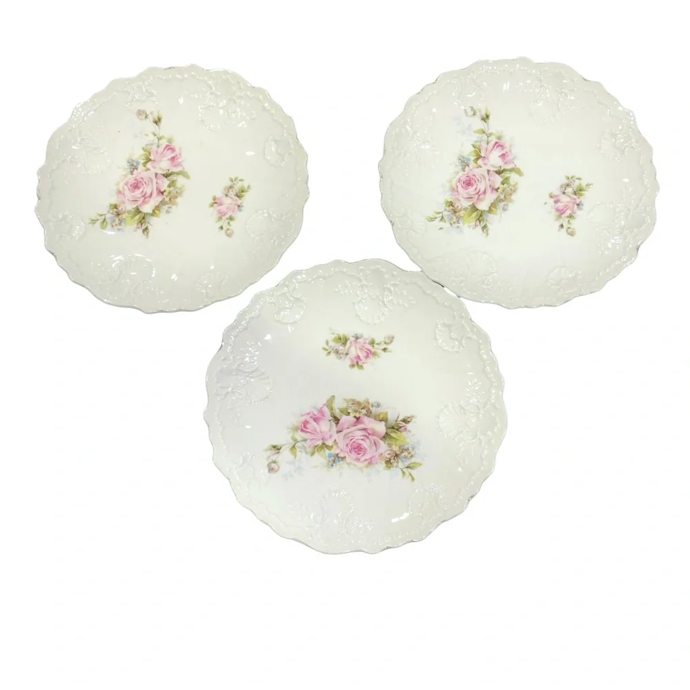 VINTAGE ROSE FLORAL & GOLD CHINA PLATES - SET OF 3